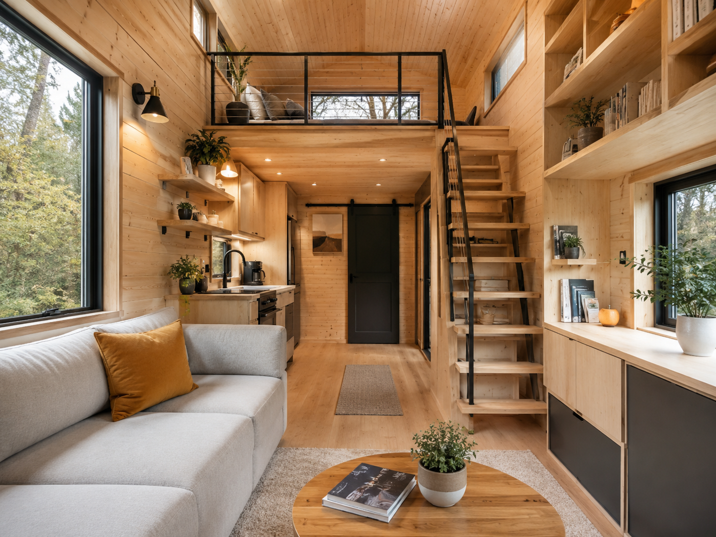 Warm tiny home lounge