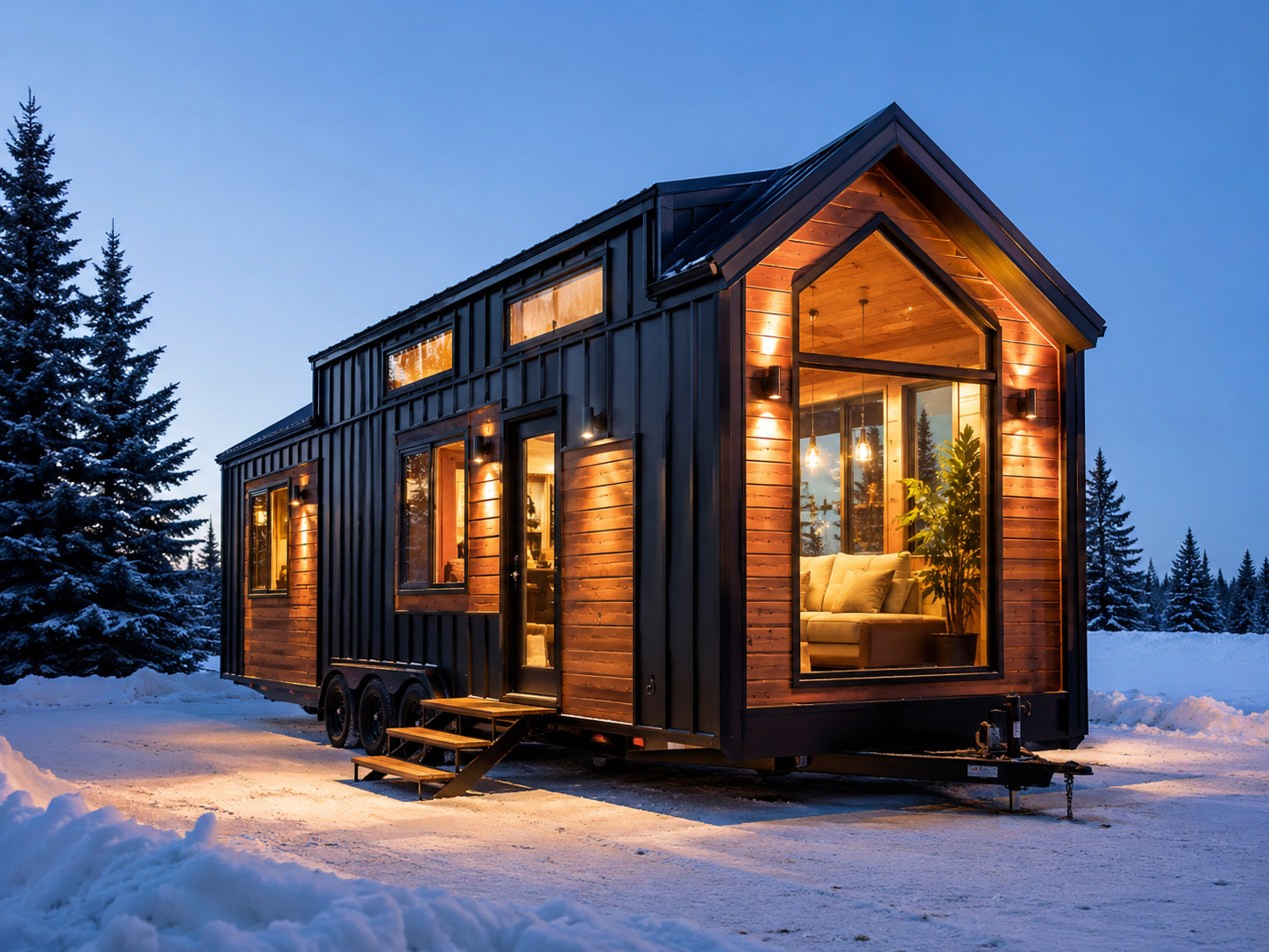 Winter tiny home exterior
